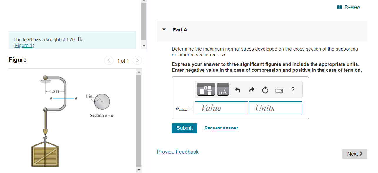 Solved The load has a weight of 620 lb. Determine the | Chegg.com