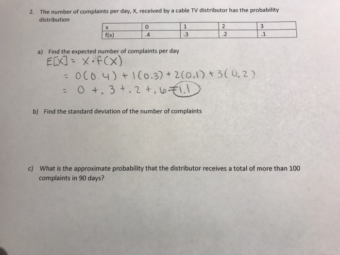 Solved The number of complaints per day, X, received by a