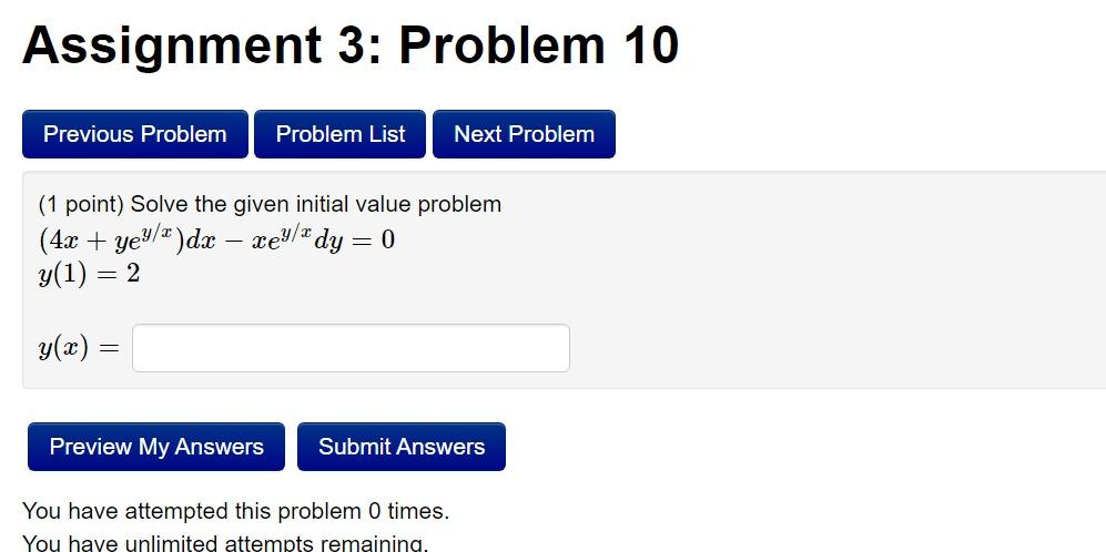 Solved (1 Point) Solve The Given Initial Value Problem | Chegg.com