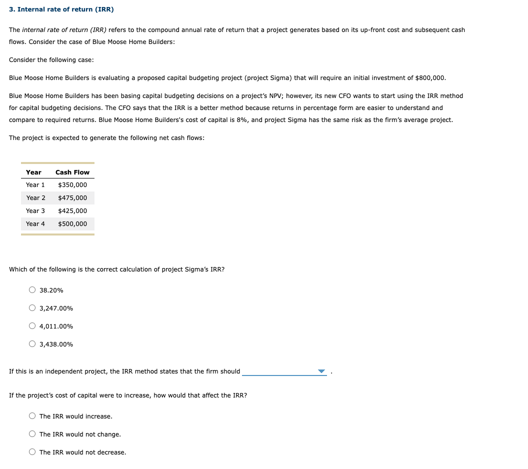 Solved 3. Internal rate of return (IRR) flows. Consider the | Chegg.com
