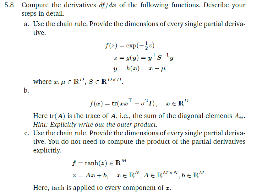 5 8 Compute The Derivatives Df De Of The Followin Chegg Com