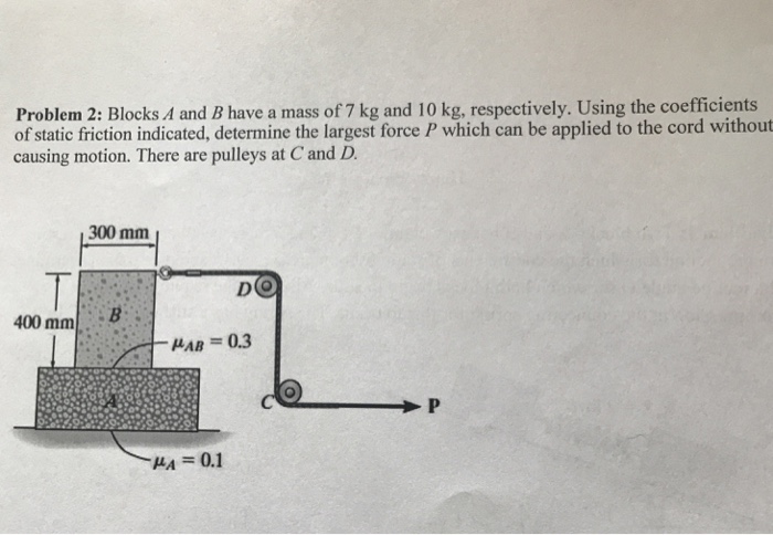 Solved Problem 2: Blocks A And B Have A Mass Of 7 Kg And 10 | Chegg.com