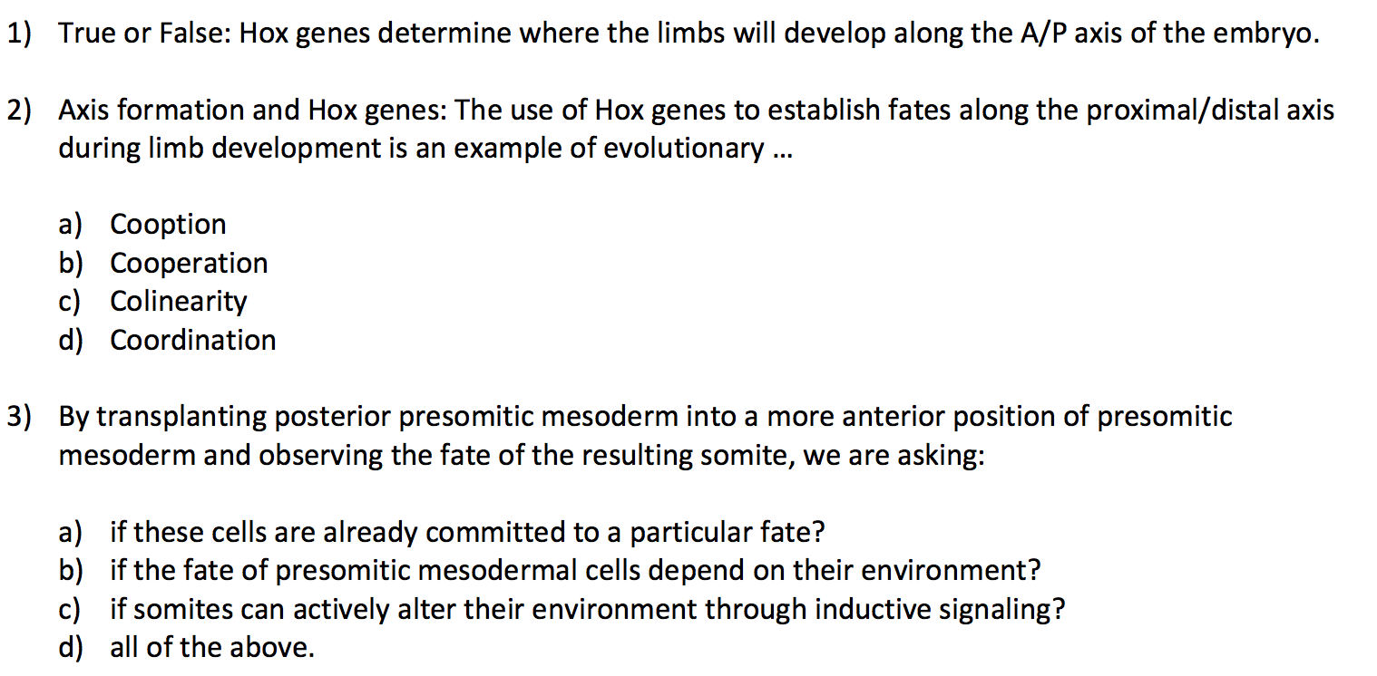 Solved 1) True or False: Hox genes determine where the limbs | Chegg.com