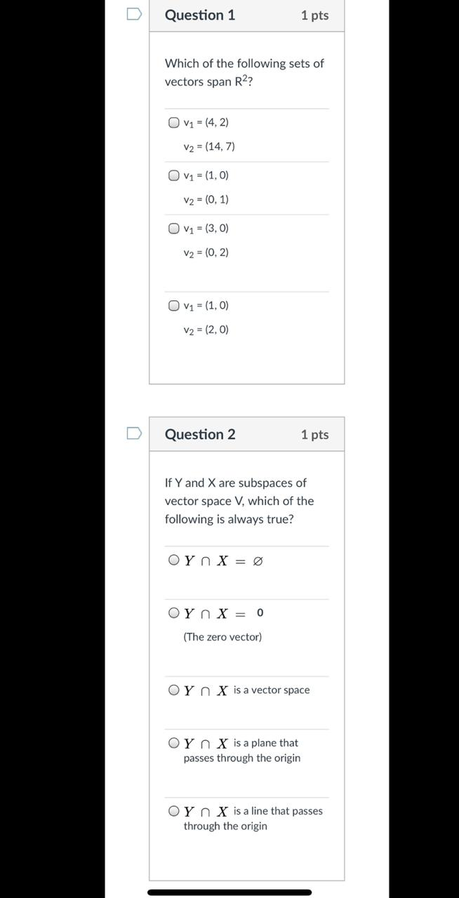 Solved Question 1 1 pts Which of the following sets of | Chegg.com
