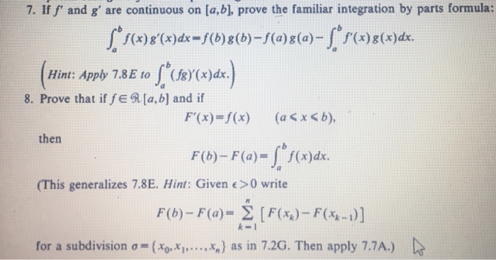 Solved 7. If f and g' are continuous on la,bl prove the | Chegg.com