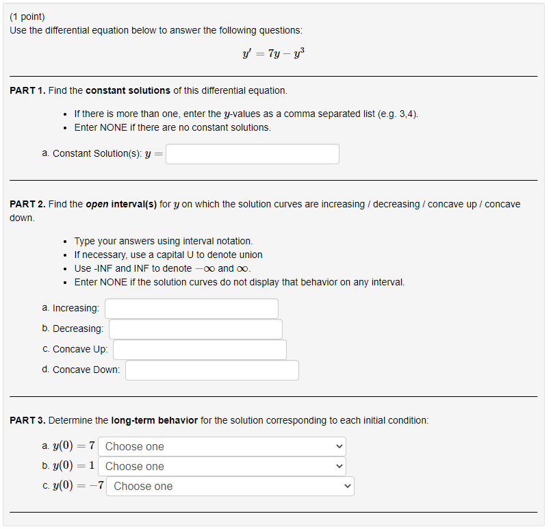 Solved (1 point) Use the differential equation below to | Chegg.com