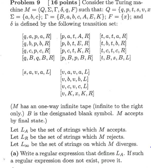 Solved Problem 9 [16points ] Consider the Turing ma- chine M | Chegg.com