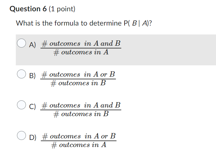 Solved What Is The Formula To Determine P(B∣A) ? A) # | Chegg.com