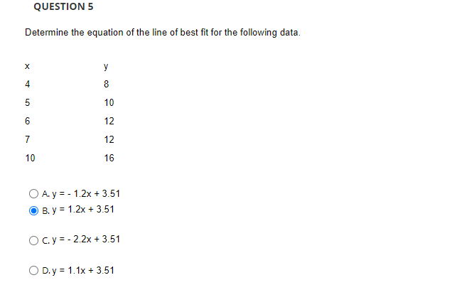 Solved Determine the equation of the line of best fit for | Chegg.com