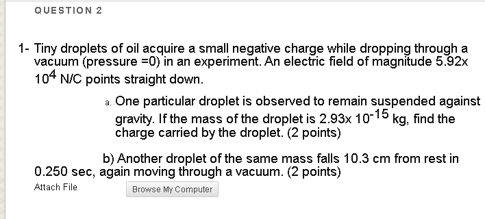 Solved QUESTION 2 1- Tiny droplets of oil acquire a small | Chegg.com