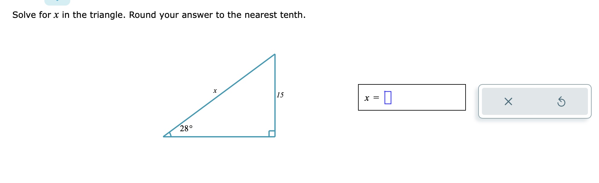Solved Solve for x in the triangle. Round your answer to the | Chegg.com