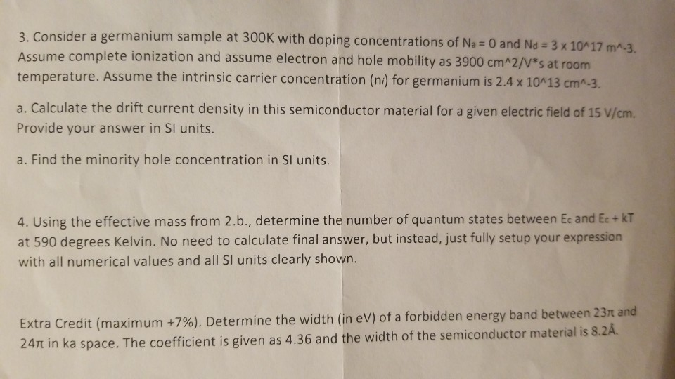 Solved 3. Consider a germanium sample at 300K with doping | Chegg.com