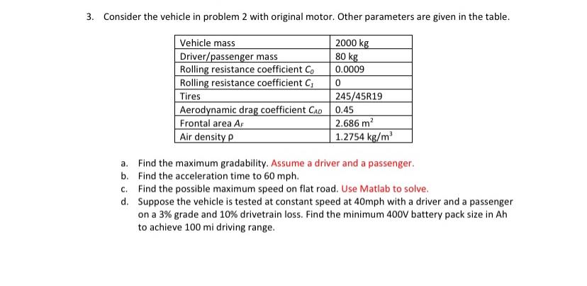 3. Consider the vehicle in problem 2 with original | Chegg.com