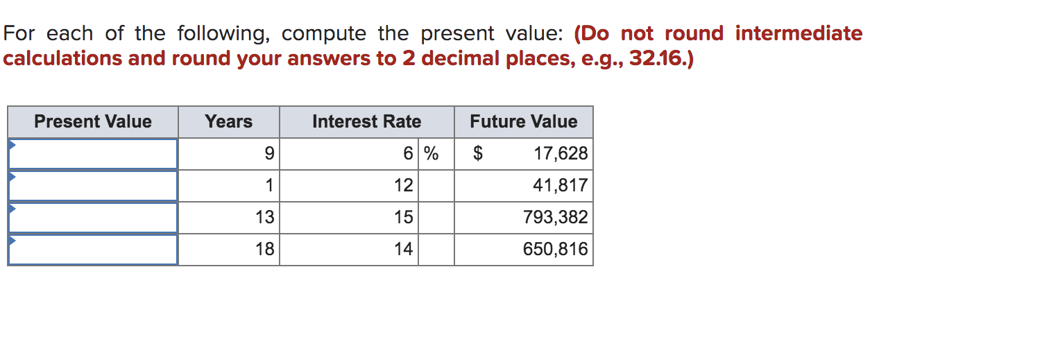 Solved For each of the following, compute the future value: | Chegg.com