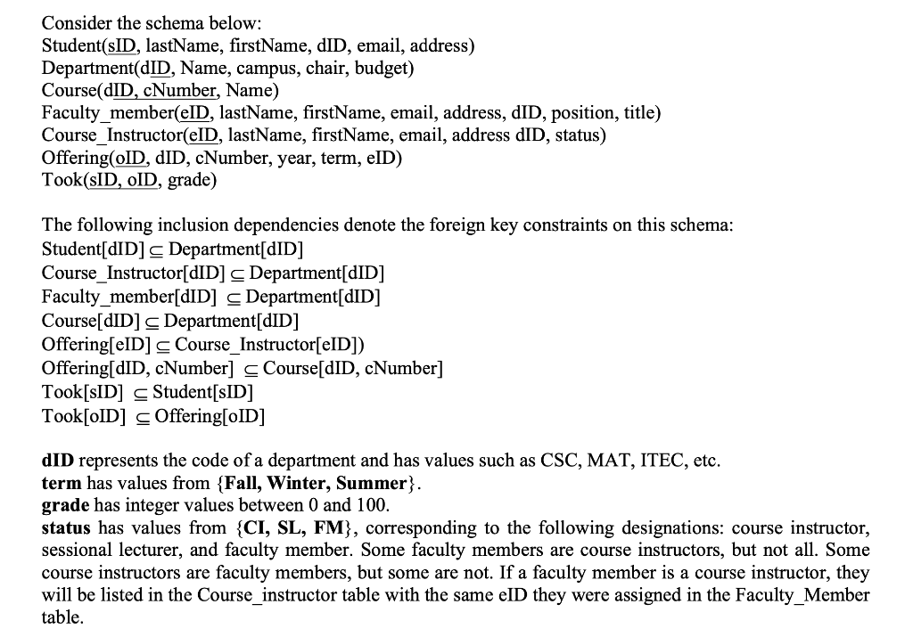 Consider the schema below: Student(sID, lastName, | Chegg.com