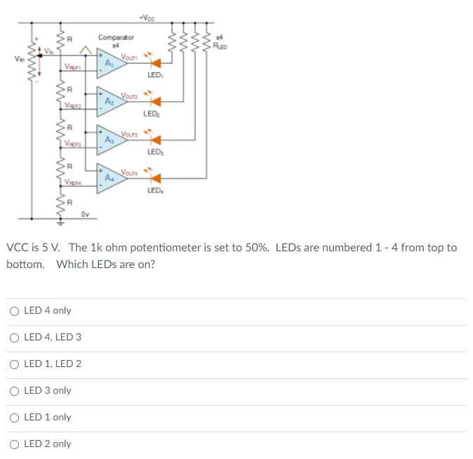 Solved VCC is 5 V. The 1k ohm potentiometer is set to 50.