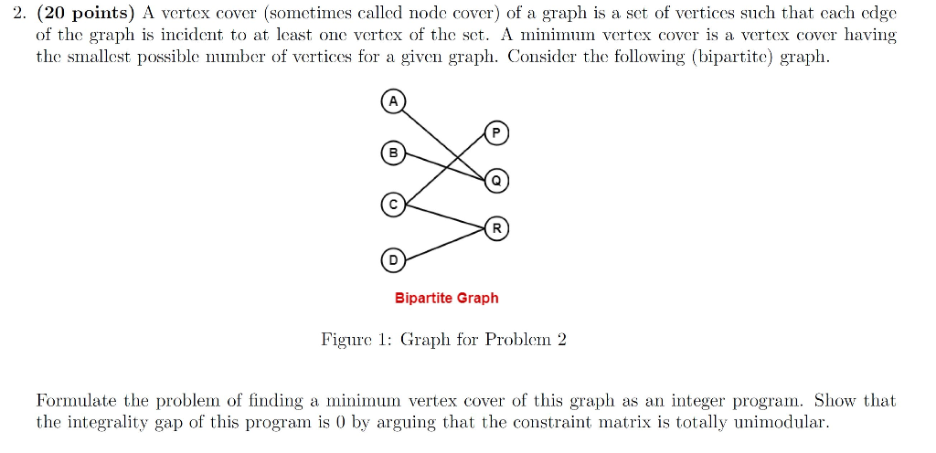 Solved 2. (20 points) A vertex cover (sometimes called node | Chegg.com