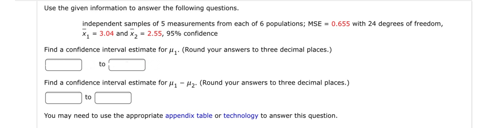 Solved Use the given information to answer the following | Chegg.com