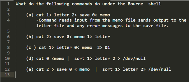 Bourne Shell Syntax Solved 1 What do the following commands do under the Bourne | Chegg.com