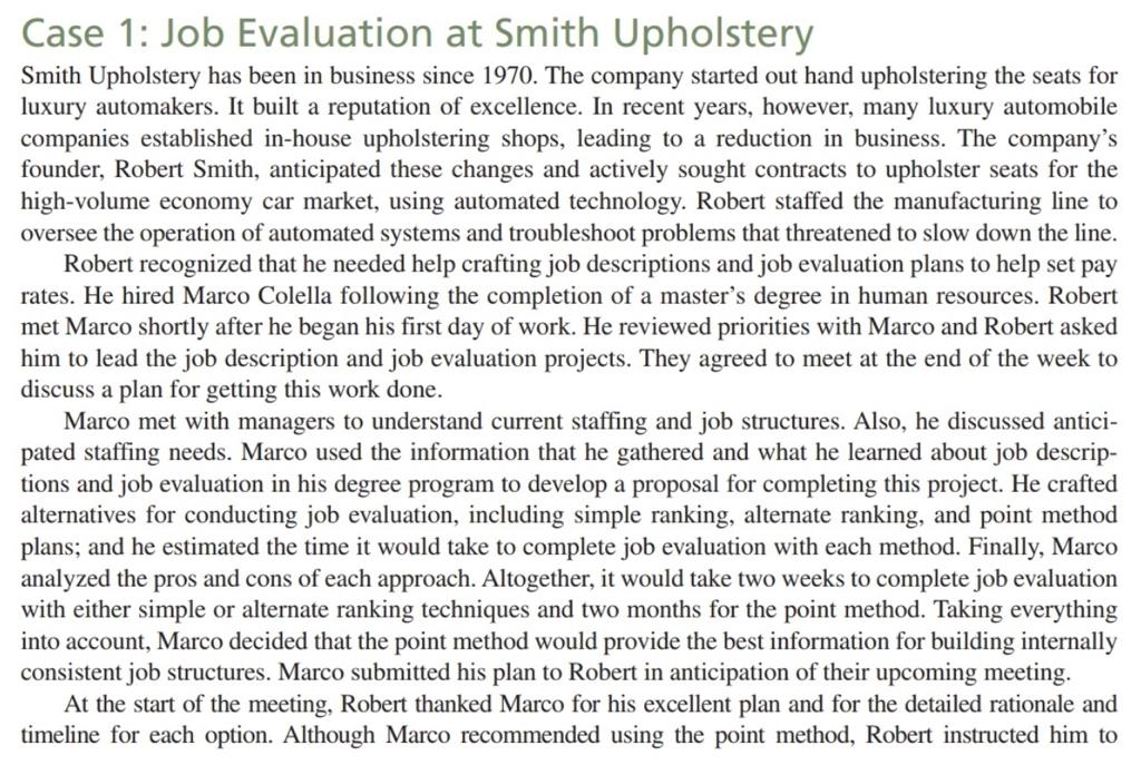 Solved Case 1 Job Evaluation at Smith Upholstery Smith