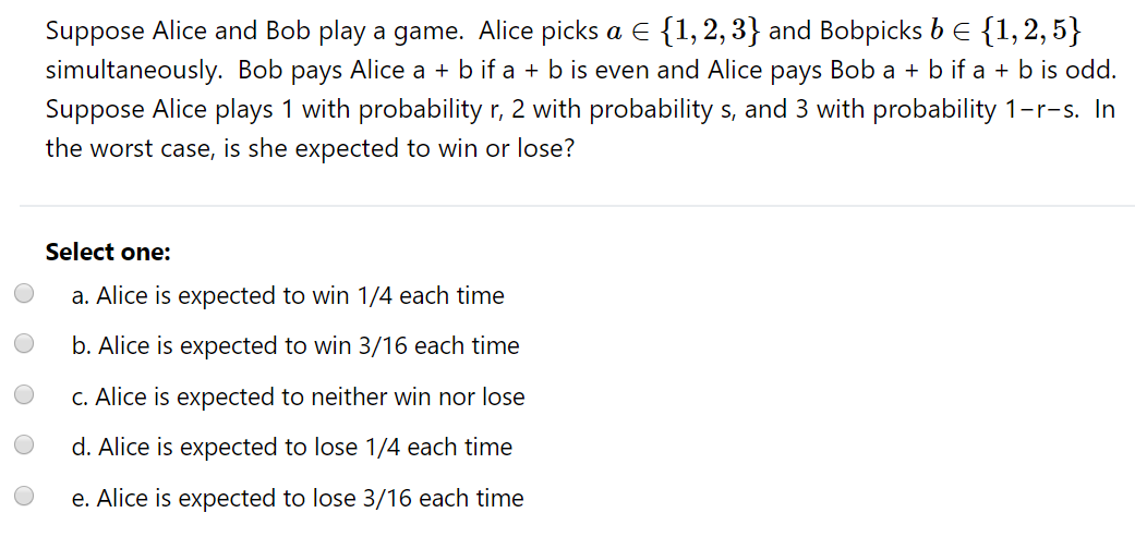 Solved Suppose Alice And Bob Play A Game. Alice Picks A € | Chegg.com