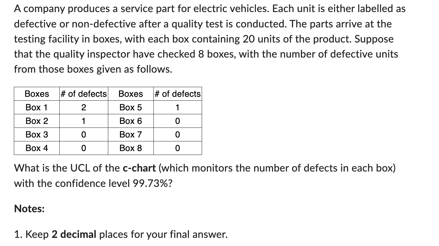 Solved A company produces a service part for electric | Chegg.com