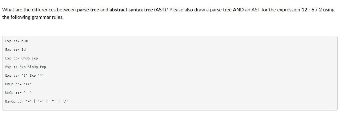 Solved What are the differences between parse tree and | Chegg.com