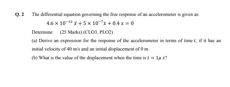 Solved Q 2 The Differential Equation Governing The Free Chegg Com