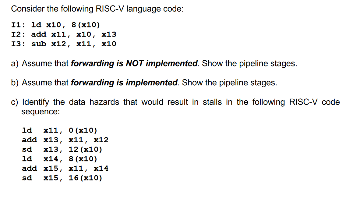 Solved Consider The Following RISC-V Language Code: 11: Id | Chegg.com