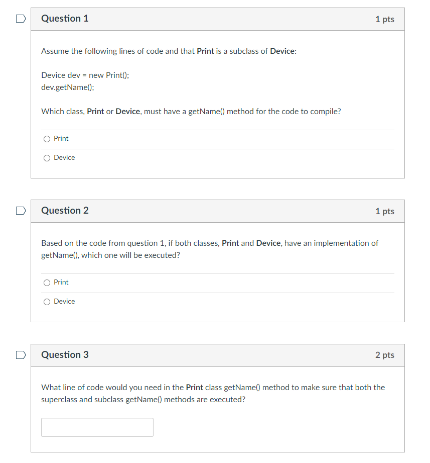 Solved Question 1 1 pts Assume the following lines of code | Chegg.com