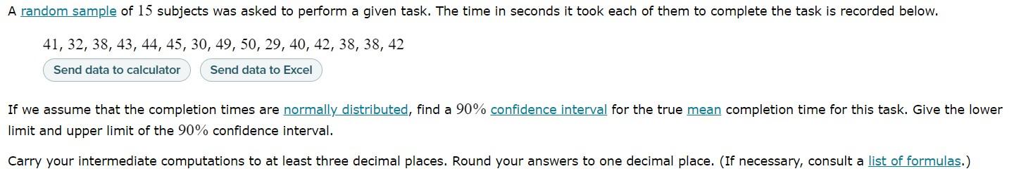 Solved A random sample of 15 subjects was asked to perform a | Chegg.com