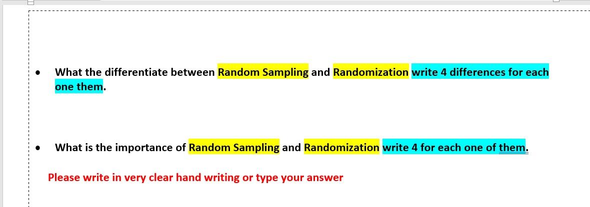 Solved What the differentiate between Random Sampling and | Chegg.com