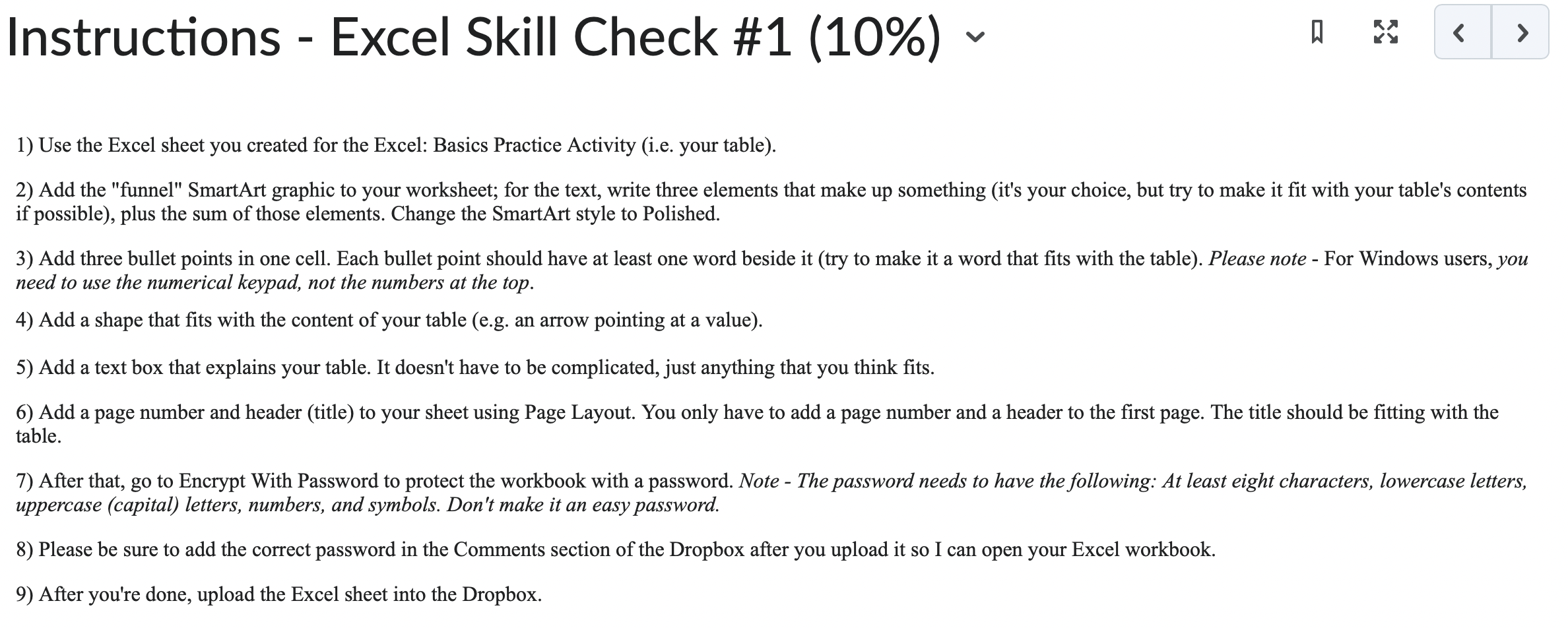 Solved Instructions - Excel Skill Check #1 (10\%) • 1) Use | Chegg.com