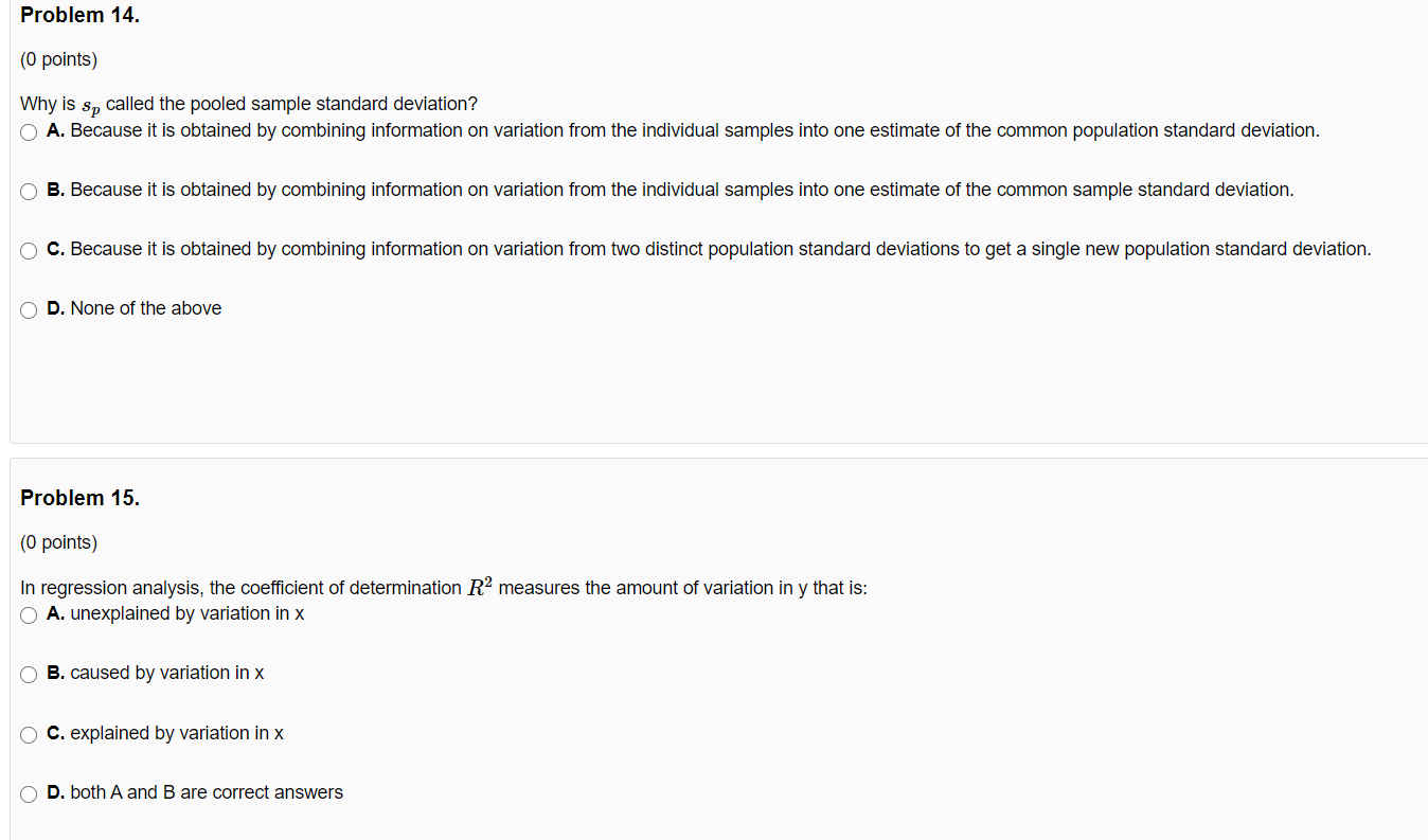 Solved Problem 14. (0 points) Why is sp called the pooled | Chegg.com