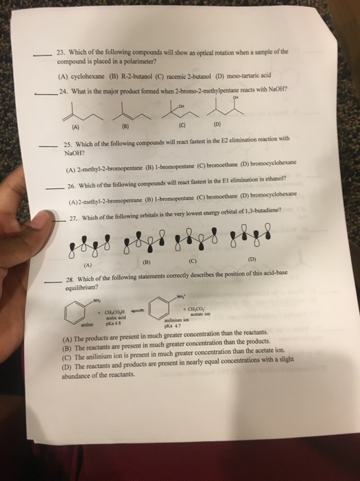 Solved Which Of The Following Compounds Will Show An Optical | Chegg.com