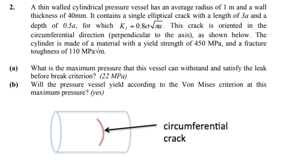 Solved A thin walled cylindrical pressure vessel has an | Chegg.com