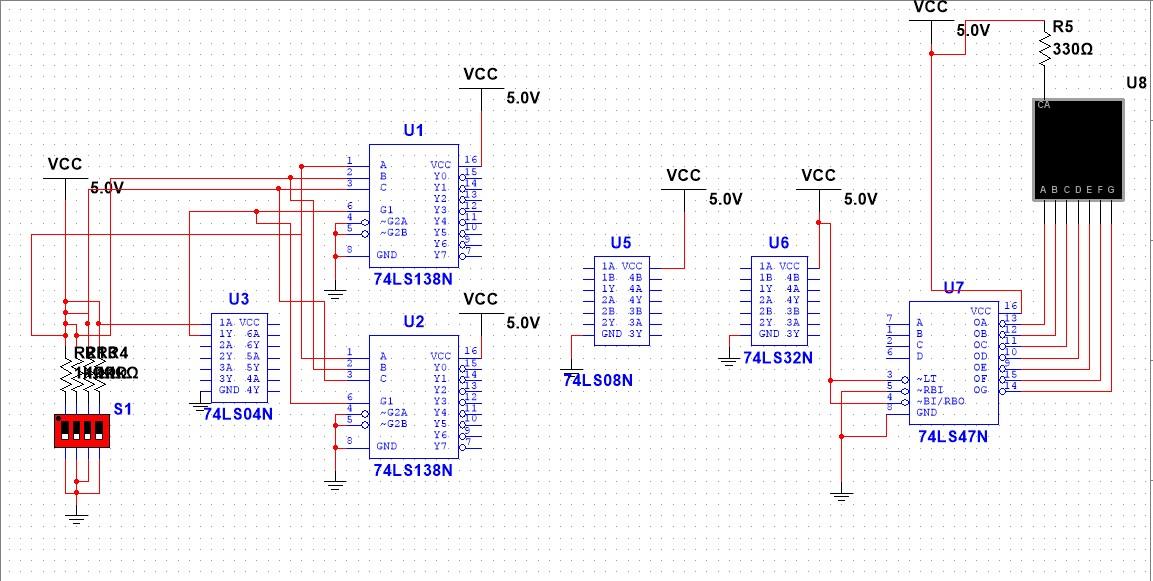 Solved VCC 5.0V R5 3300 VCC 5.0V U8 U1 16 VCC 5.07 A B vec Chegg