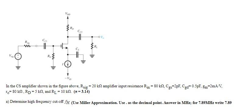 Solved VDO RO ca R w R Vast RO In the CS amplifier shown in | Chegg.com
