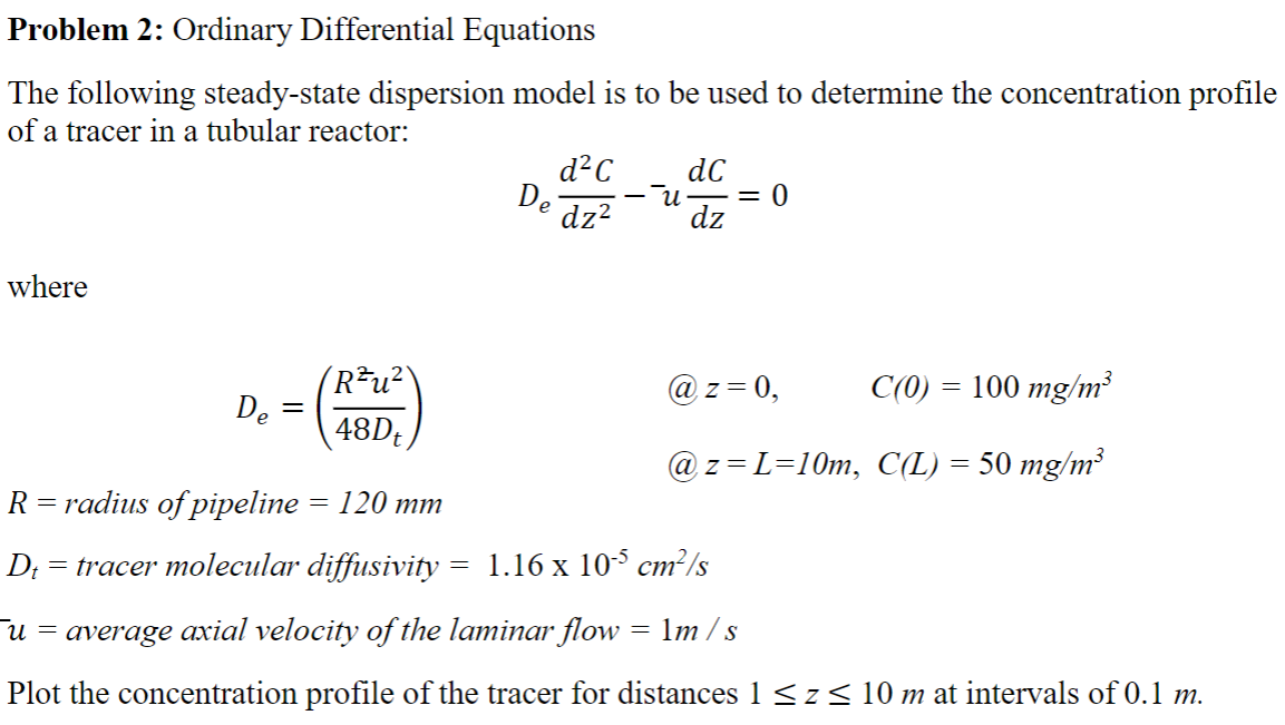 Problem 2: Ordinary Differential Equations The | Chegg.com