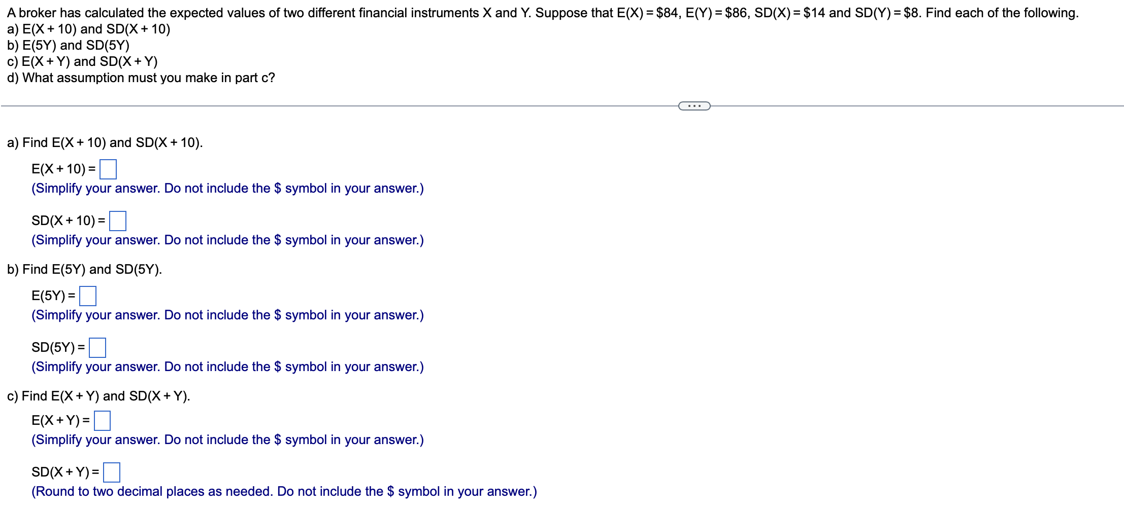 Solved = A Broker Has Calculated The Expected Values Of Two | Chegg.com