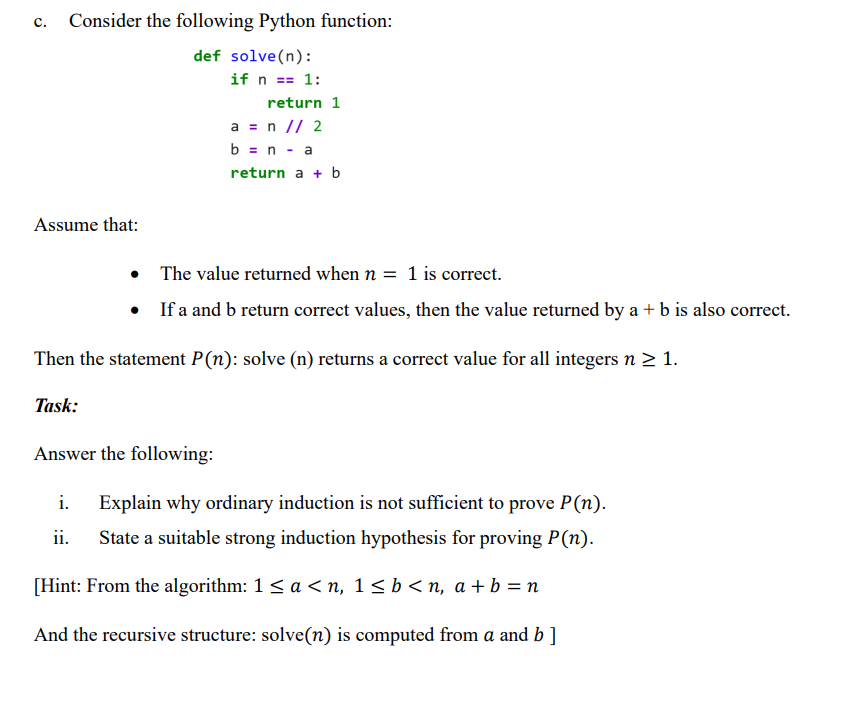 Solved c. ﻿Consider the following Python function:def | Chegg.com