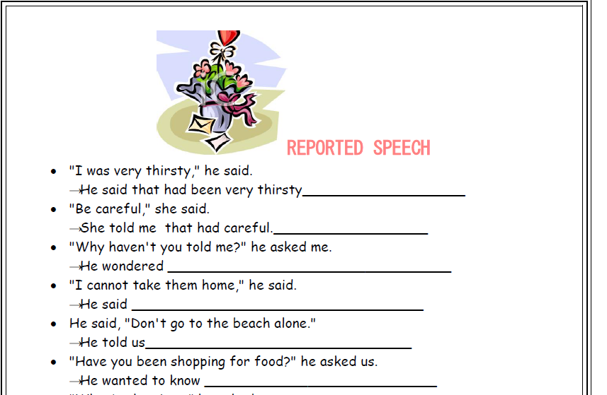 reported speech i was very thirsty