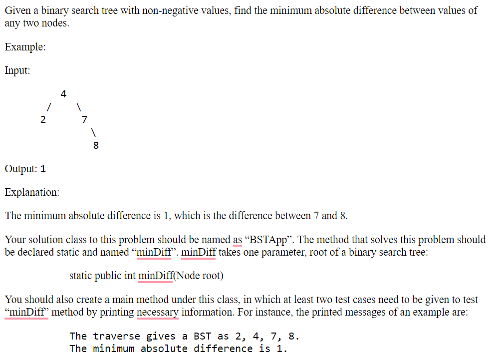 Solved Use the information on BST class in the screenshot to | Chegg.com
