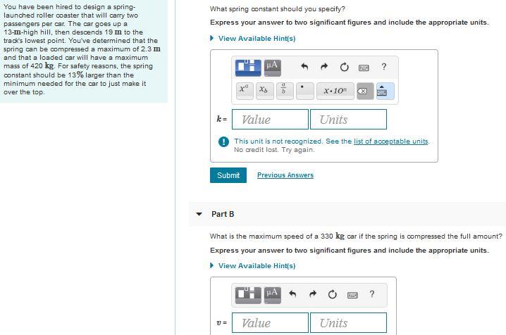 Solved What Spring Constant Should You Specify? Express Your | Chegg.com