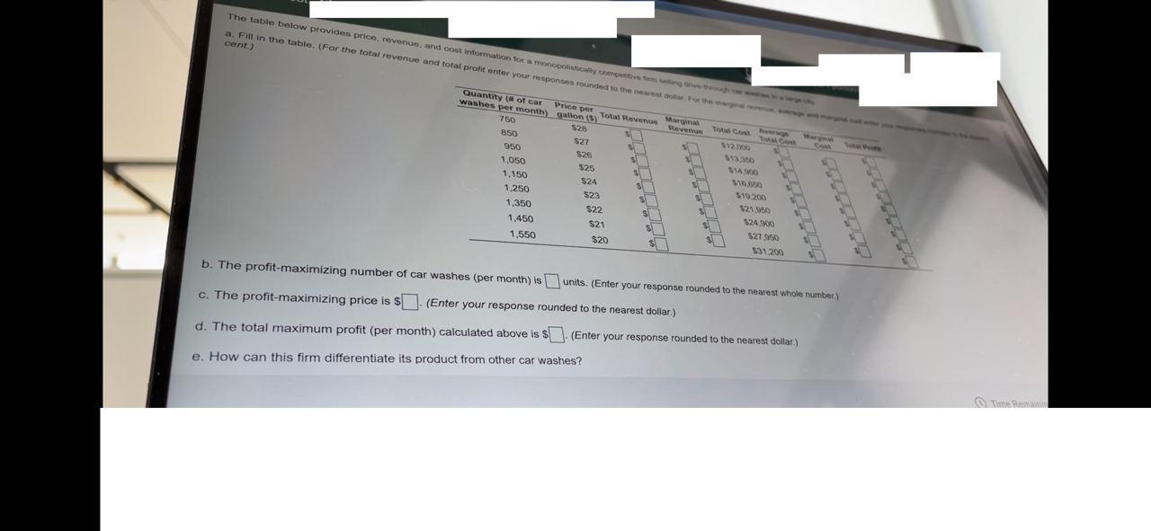 Solved The table below provides price, revenue and cost | Chegg.com