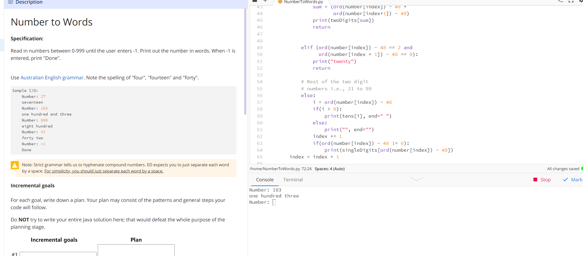 Solved python question in my code , the output of 103 or 109 | Chegg.com