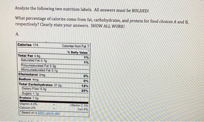 Solved Analyze The Following Two Nutrition Labels. All | Chegg.com