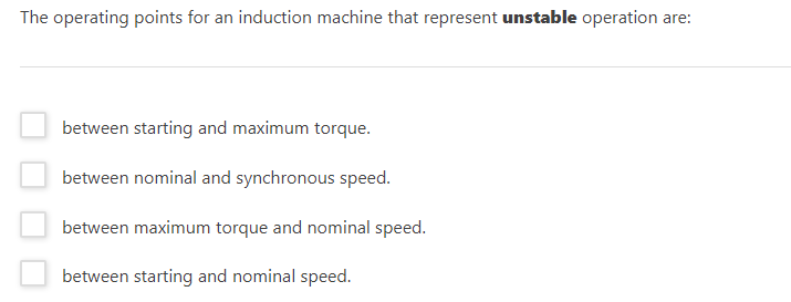 Solved The operating points for an induction machine that | Chegg.com
