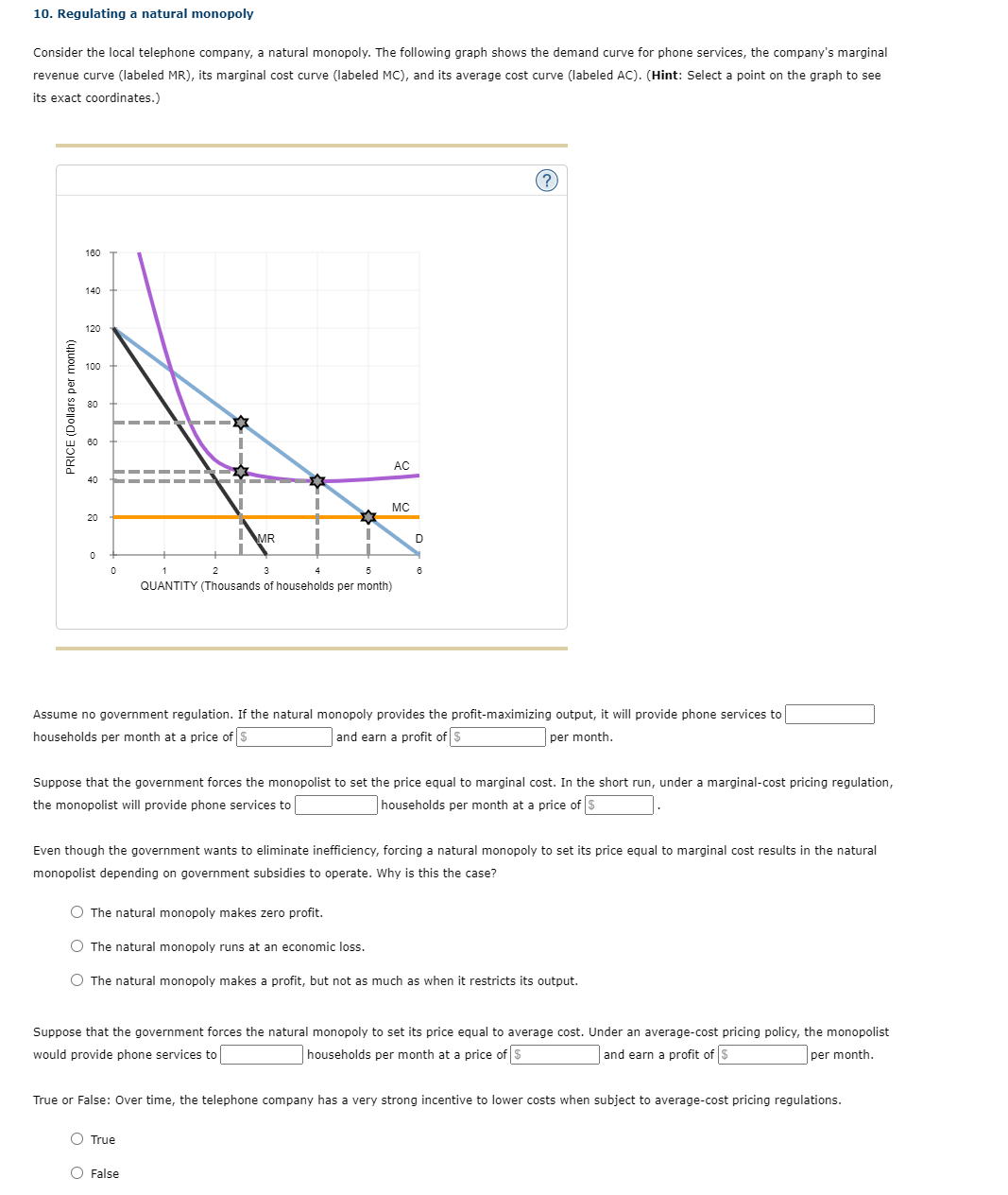 Solved 10. Regulating A Natural Monopoly Consider The Local | Chegg.com