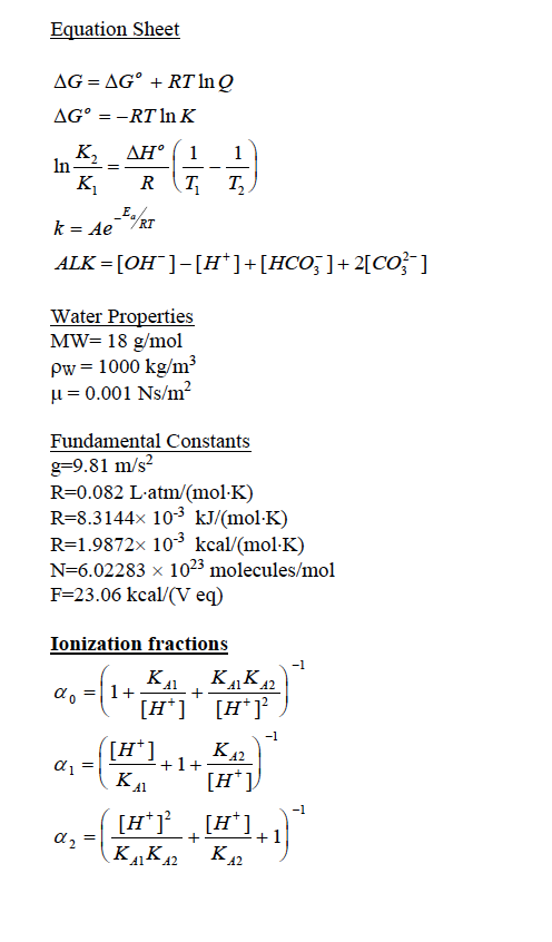 Equation Sheet Ag Ag Rt In Q Ag Rt In K K Chegg Com